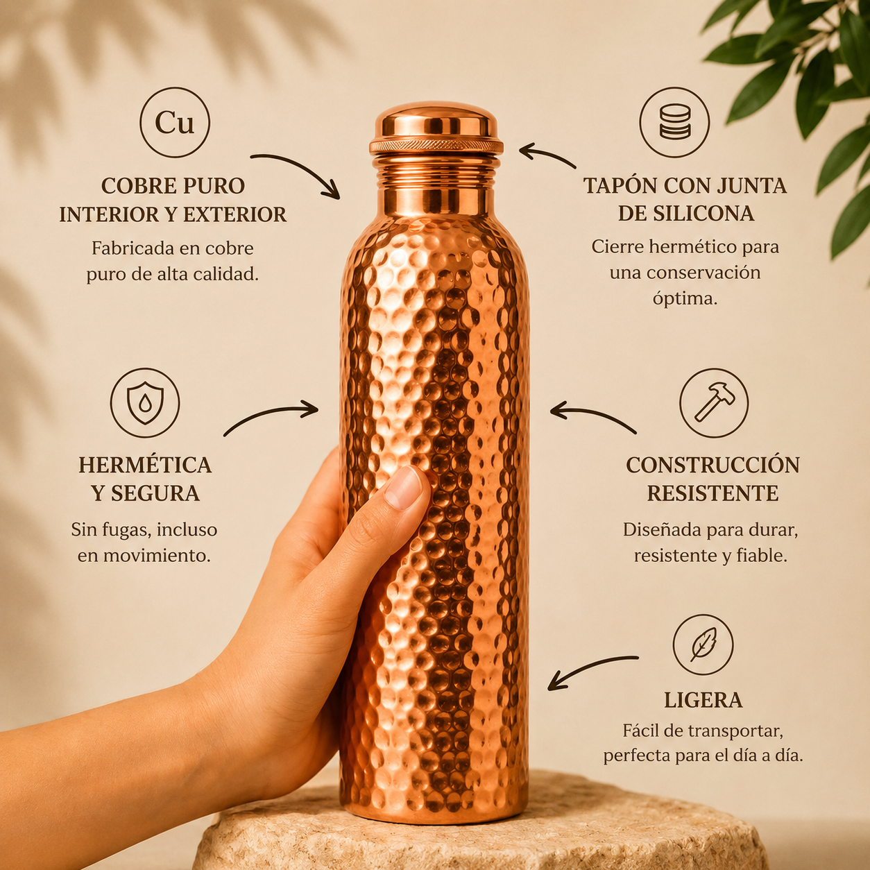 Botella de Cobre – MyMarrak™ | Agua Purificada de Forma Natural, Sin Plástico