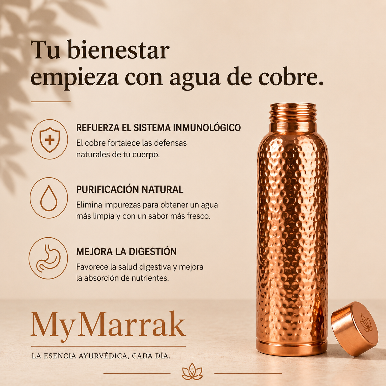 Botella de Cobre – MyMarrak™ | Agua Purificada de Forma Natural, Sin Plástico